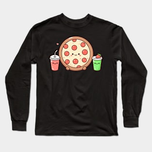 Kawaii Food Characters for Kawaii Lovers | Kawaii Pepperoni Pizza Party Long Sleeve T-Shirt